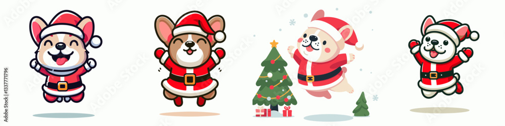 French Bulldog wearing a Santa outfit jumps with joy a minimalist vector drawing of festive fun French Bulldog wearing a Santa outfit jumps with joy a minimalist vector drawing of festive fun