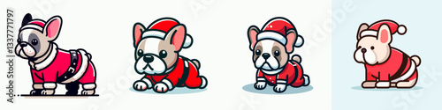 French Bulldog wear santa outfit Leaning Forward vector graphic a jolly pup ready for Christmas presents