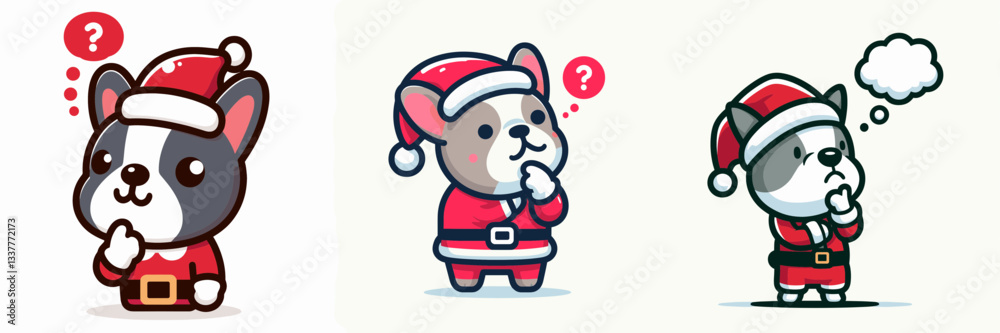 French Bulldog wearing a Santa outfit tapping its chin thinks deeply a minimalist vector drawing French Bulldog wearing a Santa outfit tapping its chin thinks deeply a minimalist vector drawing