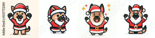 German Shepherd Dog wear Santa outfit Hands Raised in Celebration vector graphic a joyful Christmas canine