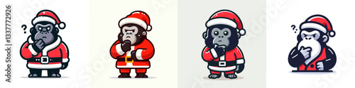 Gorilla wear Santa Claus costumes facepalm gesture simple vector drawing of a primate's holiday mishap