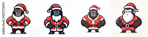 Gorilla wear Santa Claus costumes hands on hips vector graphic simple minimalist doodle a festive primate portrait