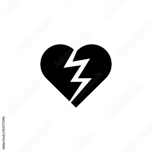 Broken heart icon, vector simple flat black trendy style illustraton for web and app..eps