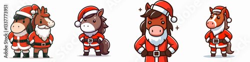 Horse wear Santa Claus costumes hands on hips a minimalist vector drawing of jolly festive equines