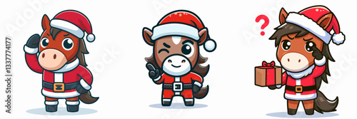 Horse wear Santa Claus costumes raising one eyebrow a simple vector graphic of festive equine mischief.