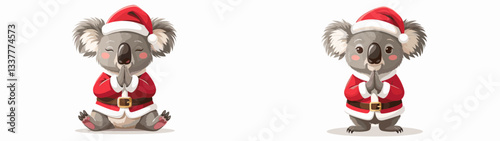 Koala wear Santa Claus costumes praying hands gesture vector illustration a festive Christmas scene