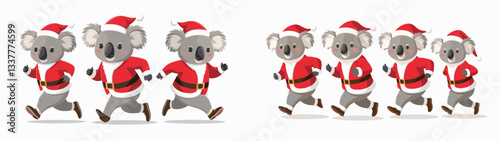 Koala wear Santa Claus costumes running or walking a minimalist vector graphic illustration