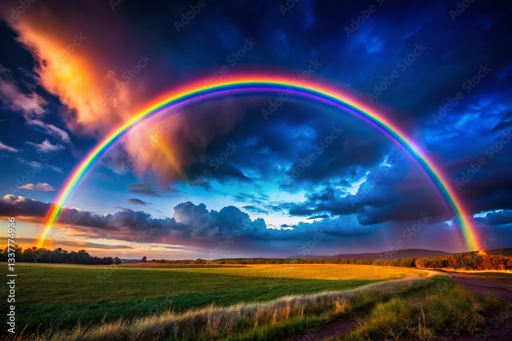 Panoramic Rainbow Arc on Dark Night Sky - Dramatic Stock Photo Panoramic Rainbow Arc on Dark Night Sky - Dramatic Stock Photo