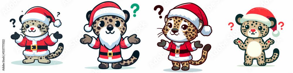 Leopard wear Santa Claus costumes shrugging minimalist vector graphic a festive feline fashion disaster Leopard wear Santa Claus costumes shrugging minimalist vector graphic a festive feline fashion disaster