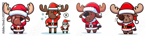 Moose wear Santa Claus costumes facepalm gesture simple vector illustration of a silly holiday scene