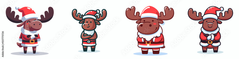 Moose wear Santa Claus costumes smiling with arms crossed a minimalist vector graphic of jolly holiday spirit Moose wear Santa Claus costumes smiling with arms crossed a minimalist vector graphic of jolly holiday spirit