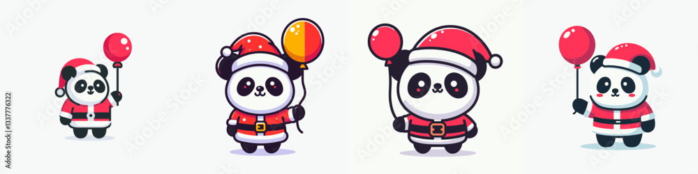 Panda wear Santa Claus costumes holding a balloon vector graphic a festive winter scene Panda wear Santa Claus costumes holding a balloon vector graphic a festive winter scene