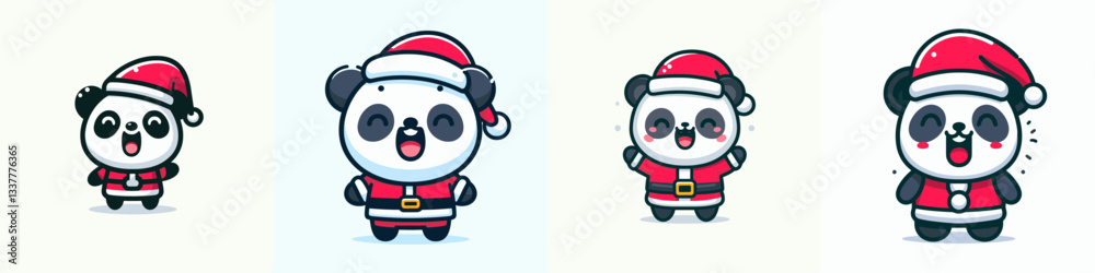 Panda wear Santa Claus costumes laughing with mouth open a jolly vector graphic simple minimalist doodle. Panda wear Santa Claus costumes laughing with mouth open a jolly vector graphic simple minimalist doodle.