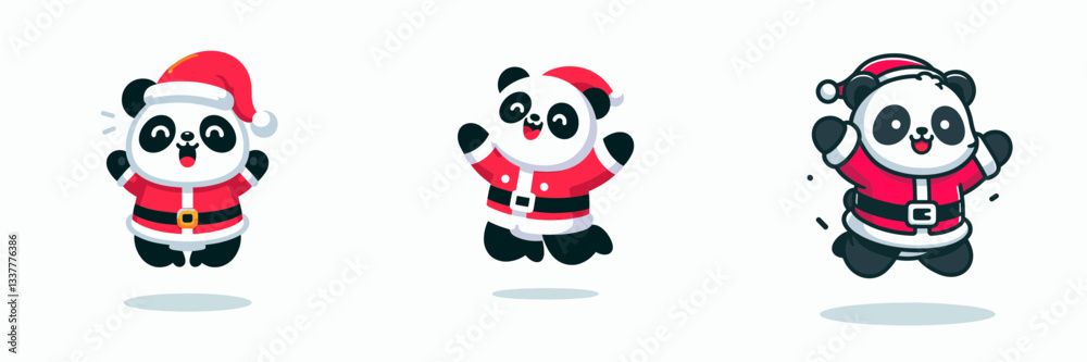 Panda wear Santa Claus costumes jumping with joy a simple vector graphic illustrating festive cheer Panda wear Santa Claus costumes jumping with joy a simple vector graphic illustrating festive cheer