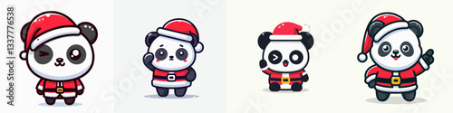 Panda wear Santa Claus costumes raising one eyebrow a simple vector graphic of festive fun