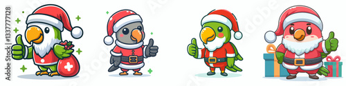 Parrot wear Santa Claus costumes thumbs up vector graphic a festive bird celebrating Christmas joyfully