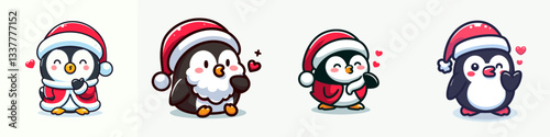 Penguin wearing Santa Claus costumes blowing a kiss vector graphic a festive winter scene