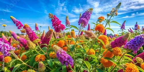 Panoramic View of Blooming Butterfly Bush (Buddleja davidii)