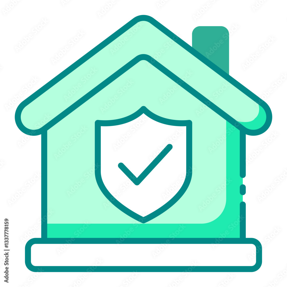Real estate insurance green filled line icon for property protection and security Real estate insurance green filled line icon for property protection and security