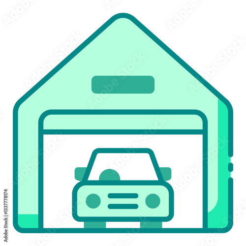 Garage green filled line icon for home parking and real estate property
