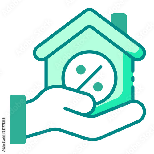 Mortgage percentage green filled line icon for home loan and property financing