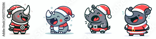 Rhino wear Santa Claus costumes laughing with mouth open wide a jolly vector graphic