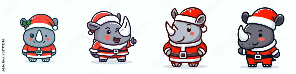 Rhino wear Santa Claus costumes winking simple vector graphic for a jolly holiday illustration Rhino wear Santa Claus costumes winking simple vector graphic for a jolly holiday illustration