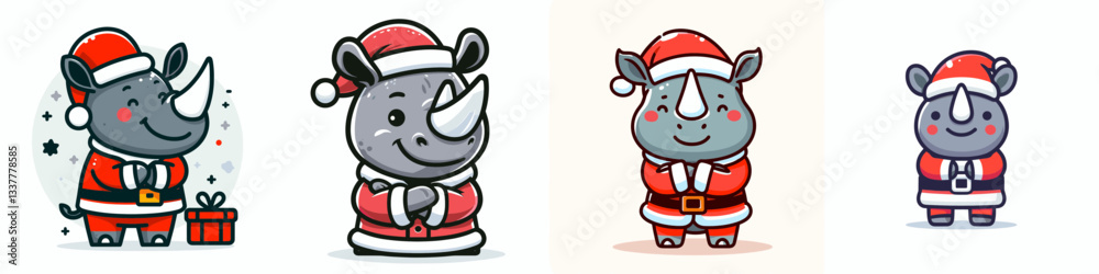 Rhino wearing Santa Claus costumes smiling with arms crossed a minimalist vector graphic depicting jolly pachyderms. Rhino wearing Santa Claus costumes smiling with arms crossed a minimalist vector graphic depicting jolly pachyderms.