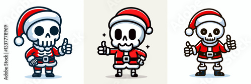 Skeleton wear Santa Claus costumes thumbs up vector graphic a jolly skeletal holiday minimalist doodle