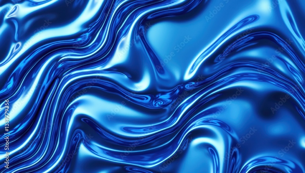 Obraz premium Futuristic Deep Blue Liquid Metal Waves with Reflective Surface