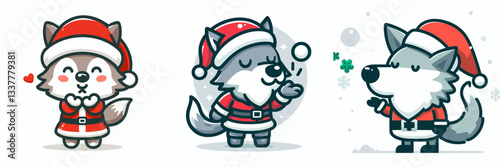 Wolf wearing Santa Claus costumes blowing a kiss a simple vector graphic depicting festive woodland spirit