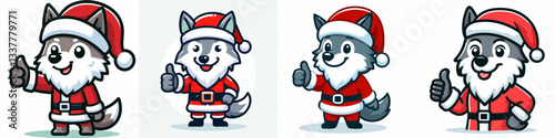 Wolf wear Santa Claus costumes thumbs up a simple vector graphic shows festive canine spirit