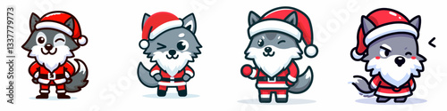 Wolf wear Santa Claus costumes winking minimalist vector graphic a mischievous festive woodland scene