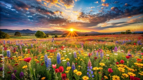 Panoramic View of Vibrant Calici Flowers in a Sunlit Meadow