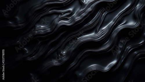 Glossy Obsidian and Onyx Waves with Dramatic Highlights and Mystery
