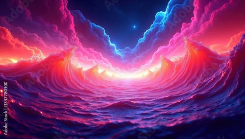 Energetic Abstract Waves of Plasma in Pink, Blue, and Orange Tones