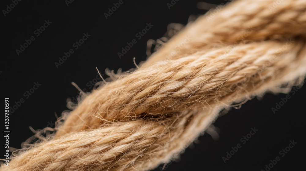 Fototapeta premium Eco friendly jute fiber strands twisted together, showcasing texture and detail. This natural material is perfect for sustainable projects