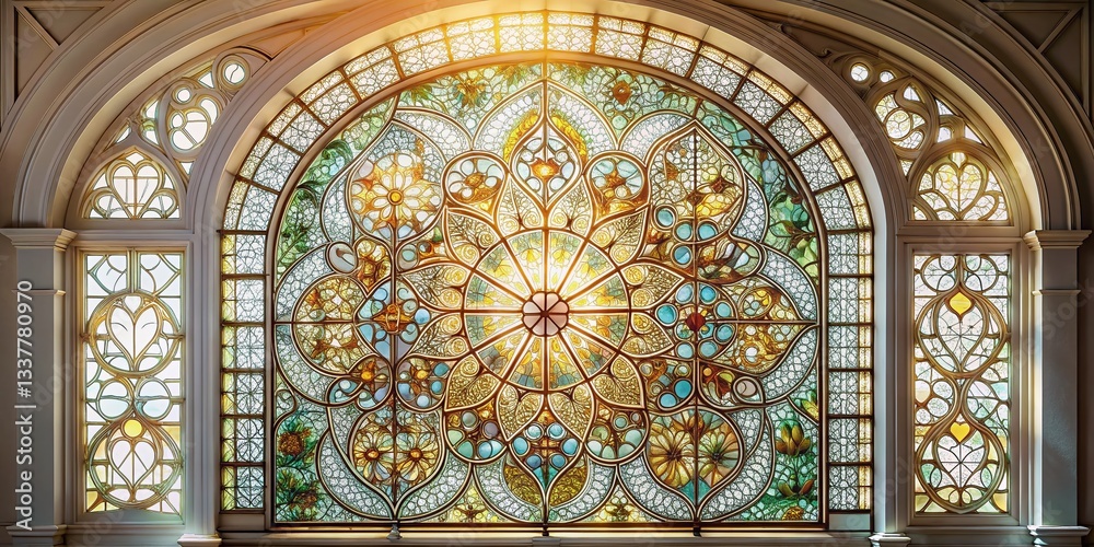 Obraz premium Panoramic White Glass Stained Glass Window Background Texture