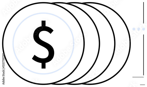 Stacked coins with bold dollar sign symbolize wealth, profit, investment, and monetary exchange. Ideal for finance, savings, economy, investments, business success banking flat simple metaphor