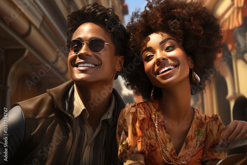 A couple enjoying a gondola ride in Venice, Italy