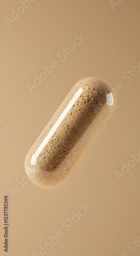 Herbal medicine capsule flying on brown background, pills on a background, pill, health, 