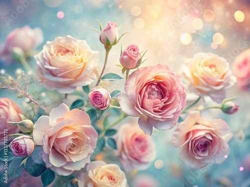 Pastel Rose Floral Pattern, Delicate Flower Background, Soft Hues, Elegant Roses, Spring Blossom