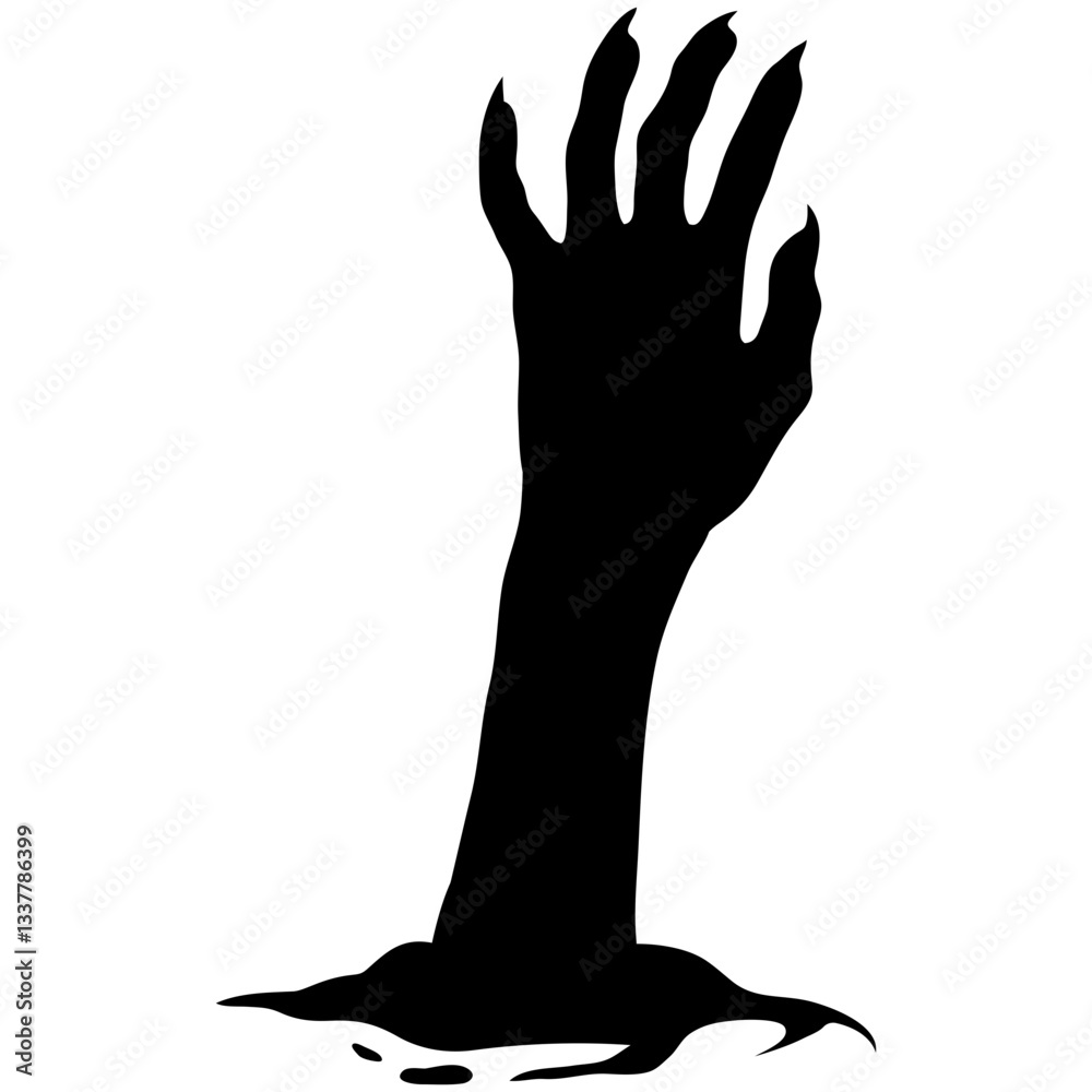 Silhouette of Halloween Zombie Hand. Flat Vector Illustration. Silhouette of Halloween Zombie Hand. Flat Vector Illustration.