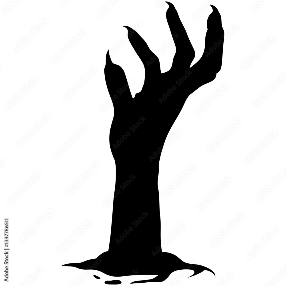 Silhouette of Halloween Zombie Hand. Flat Vector Illustration. Silhouette of Halloween Zombie Hand. Flat Vector Illustration.