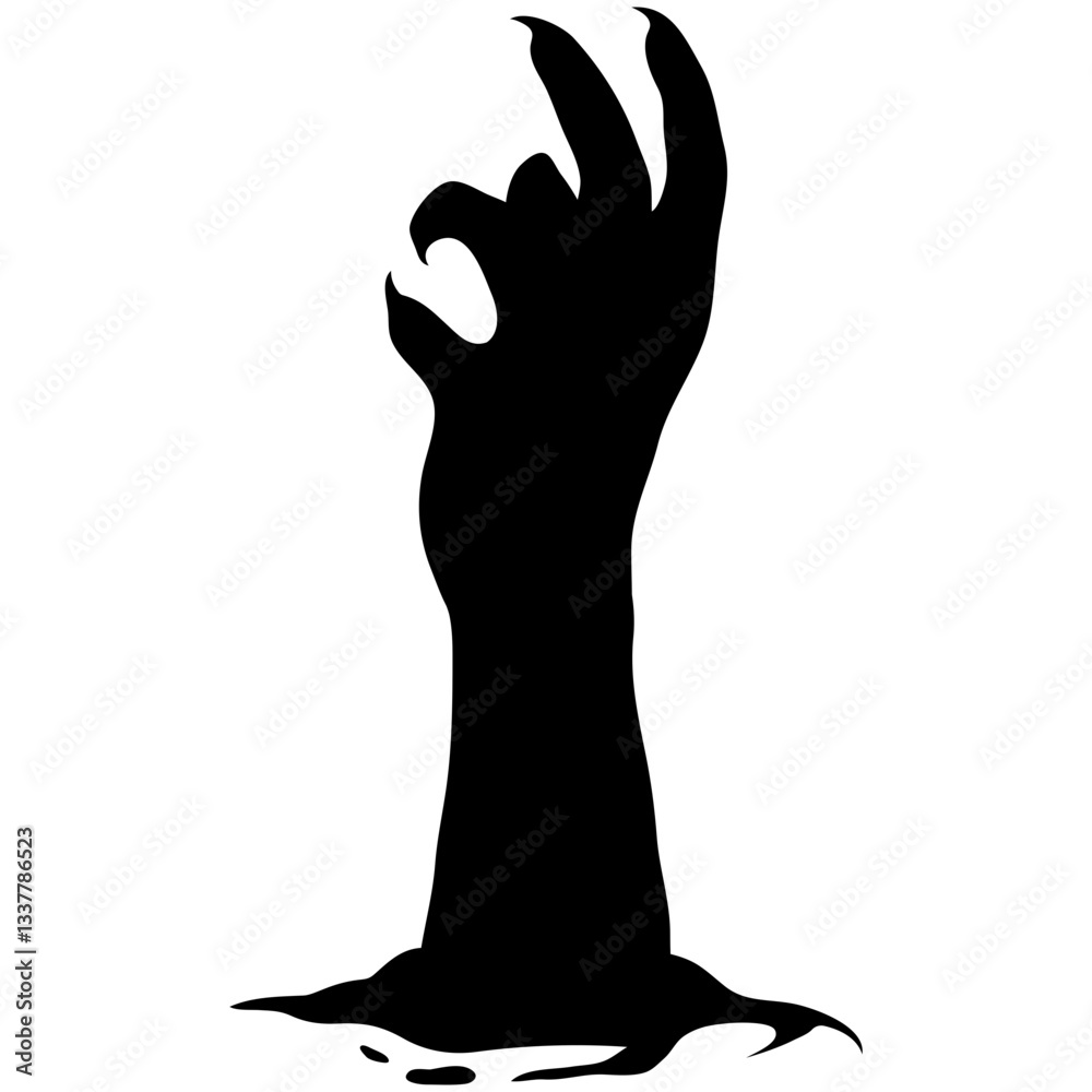 Obraz premium Silhouette of Halloween Zombie Hand. Flat Vector Illustration.