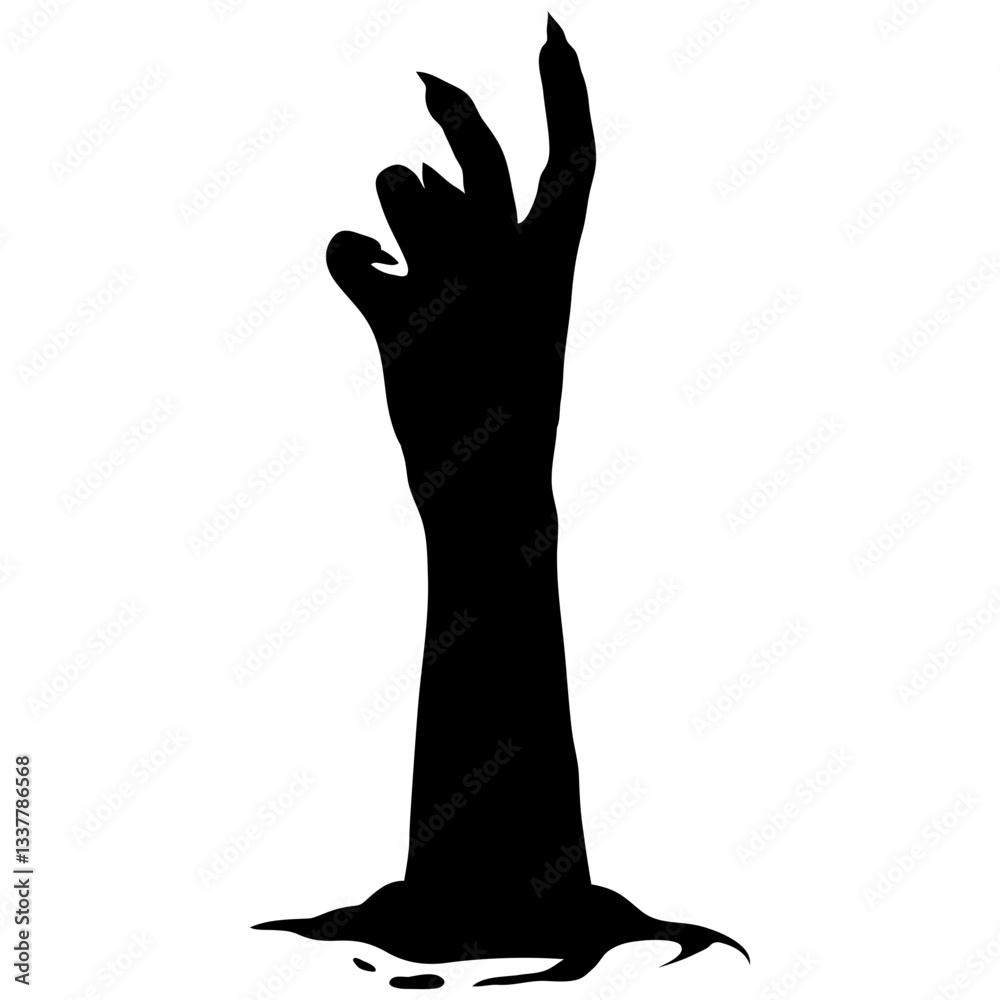 Obraz premium Silhouette of Halloween Zombie Hand. Flat Vector Illustration.