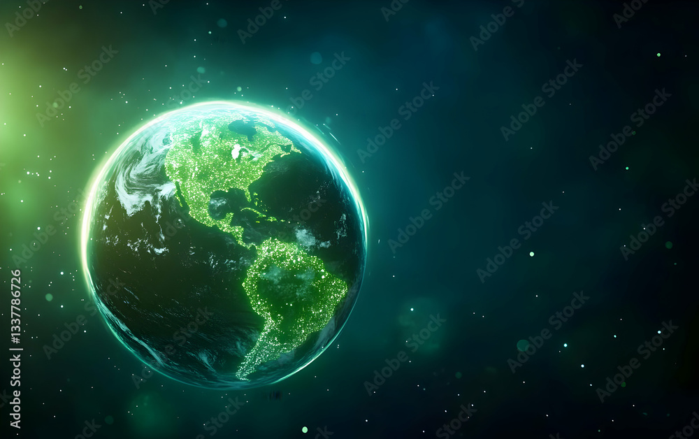 A stunning view of Earth from space, showcasing vibrant greenery and a starry background, symbolizing our planet's beauty and fragility. A stunning view of Earth from space, showcasing vibrant greenery and a starry background, symbolizing our planet's beauty and fragility.