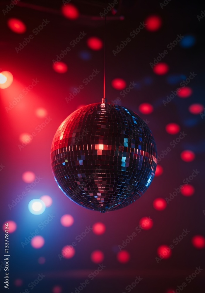 Fototapeta premium Perfect for event, A disco ball is hanging from a string, party, or celebration themes, a festive party atmosphere, with generative ai