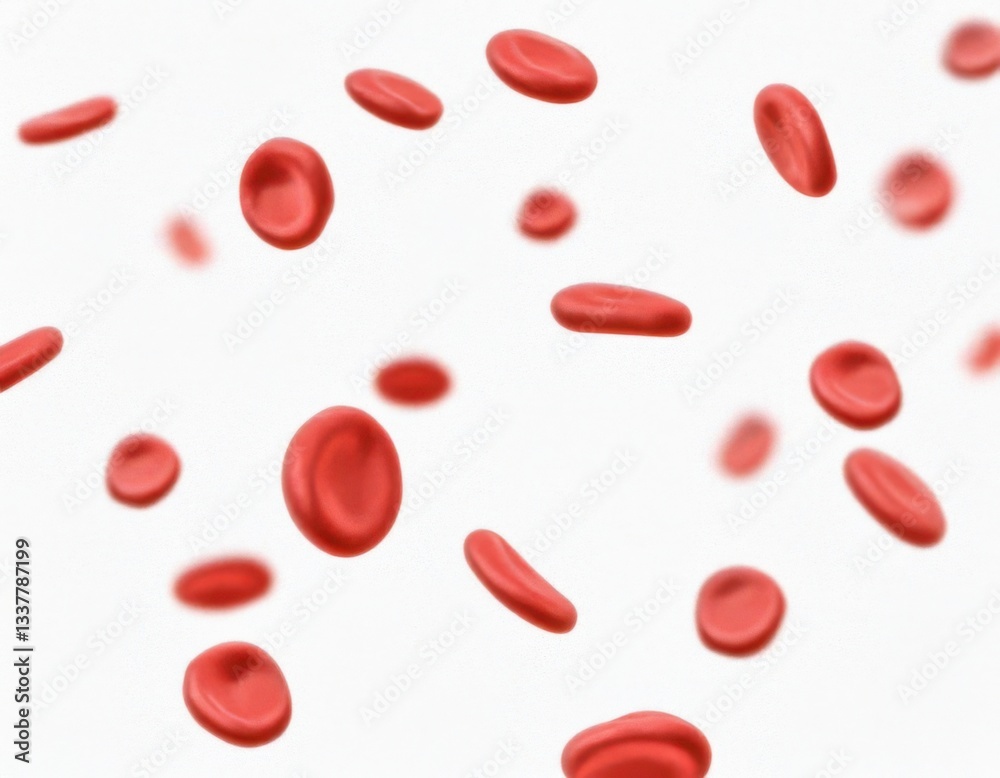 Flowing red blood cells isolated on solid white background