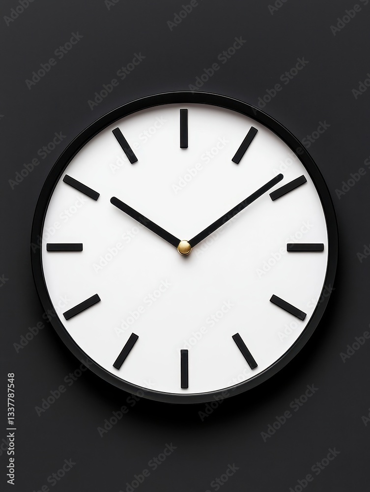 Minimalist wall clock with a black frame and simple design against a dark backdrop. Minimalist wall clock with a black frame and simple design against a dark backdrop.